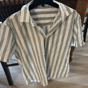 Men's Striped Button-Down Shirt in Sage and White